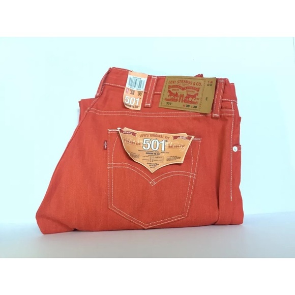 NWT MENS LEVIS STRAUSS 501 DENIM ORANGE JEAN:38x30 - Picture 8 of 8